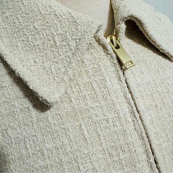 Zara Women Bloggers Favorite Ecru Textured Weave Bomber Collared Zip Jacket Sz M - Picture 11 of 17